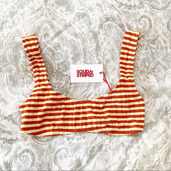 SOLID & STRIPED Bikini Top Orange Cream Stripes XS NEW NWT - Picture 2 of 8